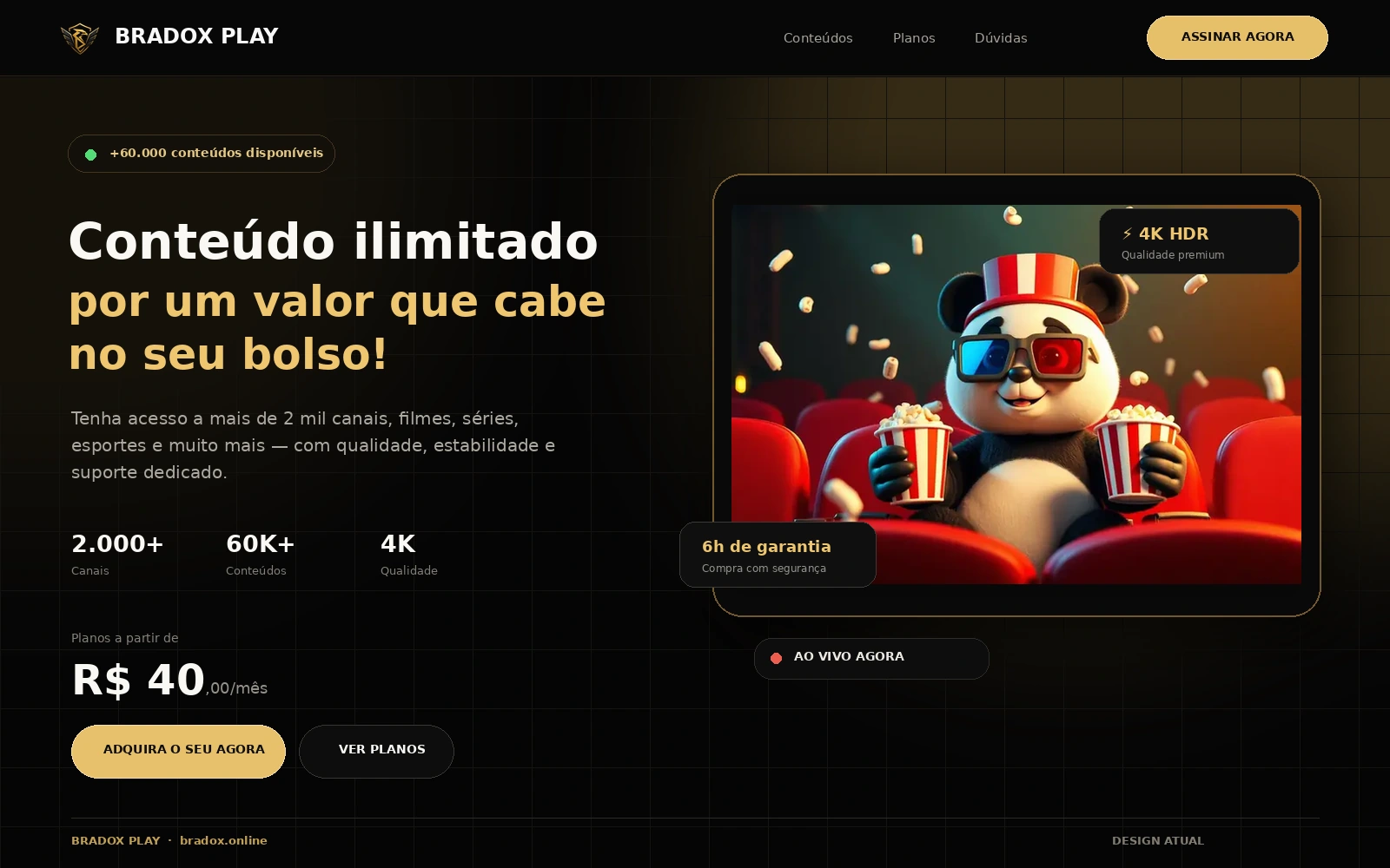 Capa nítida do design atual do site Bradox Play