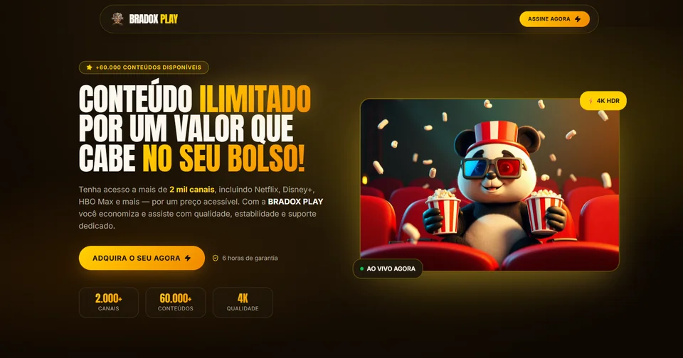 Captura real da página inicial do bradox.online