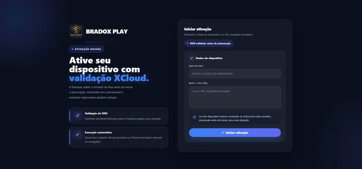 Tela de ativação do Bradox Play