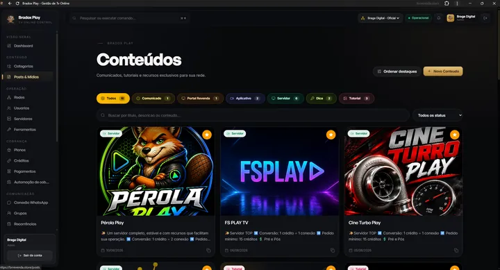 Painel Bradox Play na área de conteúdos