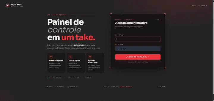 Tela administrativa do IBO Cliente